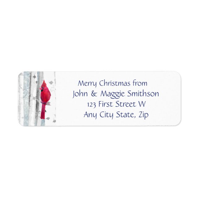 Christmas Message Red Cardinal Bird Birch Forest Label (Front)