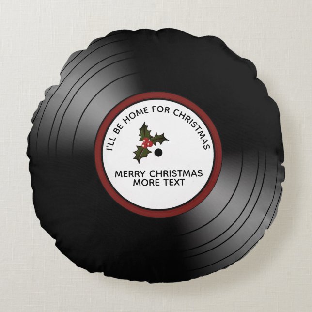 Christmas Message Vinyl Record Personal Round Pillow (Front)