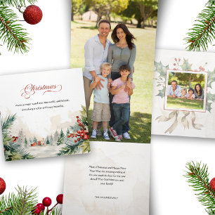 Christmas Message Watercolor Winter Scene Tri-Fold Holiday Card