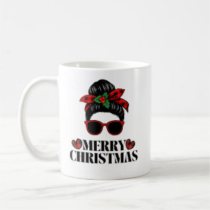 Christmas messy-bun mom design coffee mug