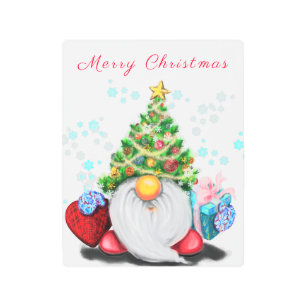 Christmas Metal Print Happy Gnome with Gifts
