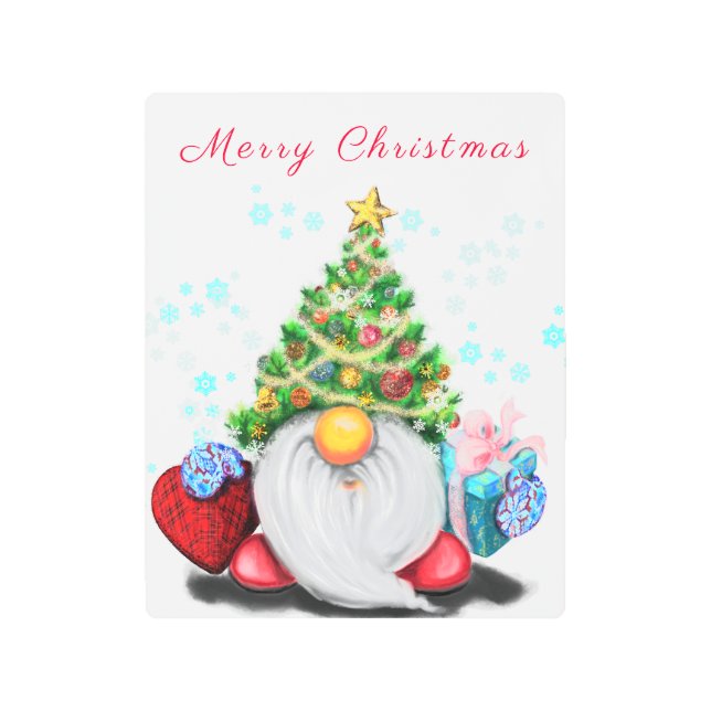 Christmas Metal Print Happy Gnome with Gifts (Front)