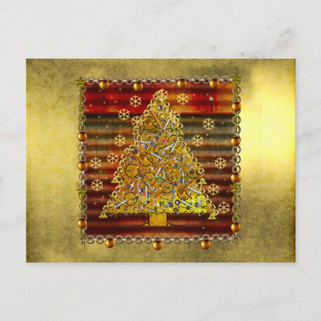Christmas Metal Tree Holiday Postcard (Front)