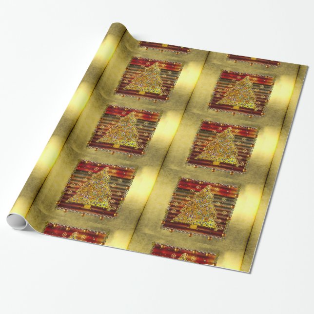 Christmas Metal Tree Wrapping Paper (Unrolled)