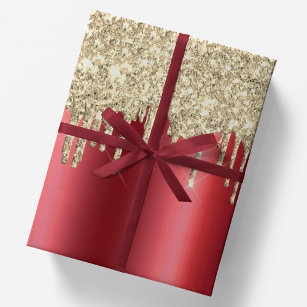 Red paper gift bags, hot foil printed gold Christmas motifs 11 x 6.4 x 14.6  cm, 190g