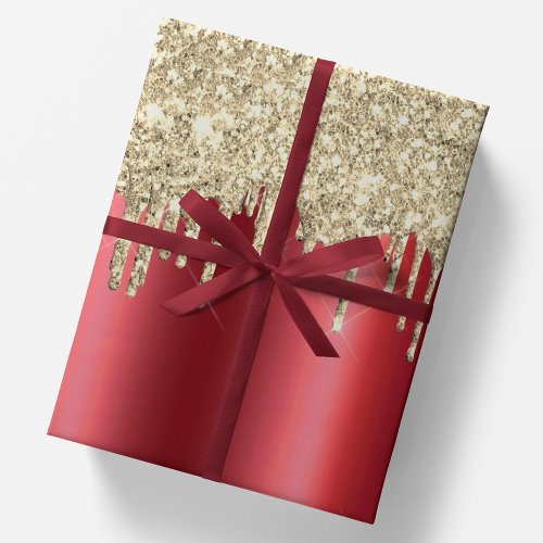 Christmas Metallic Red  Dripping 14k Gold Glitter Wrapping Paper