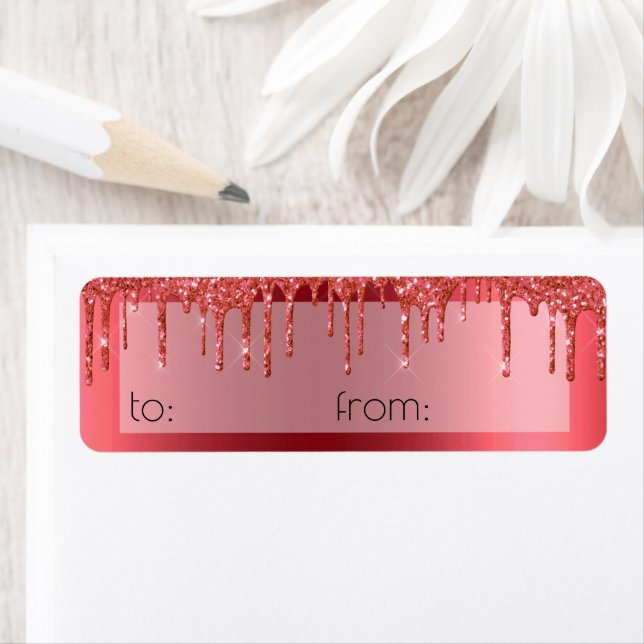 Christmas Metallic Red Dripping Glitter Gift Wrap Label (Insitu)