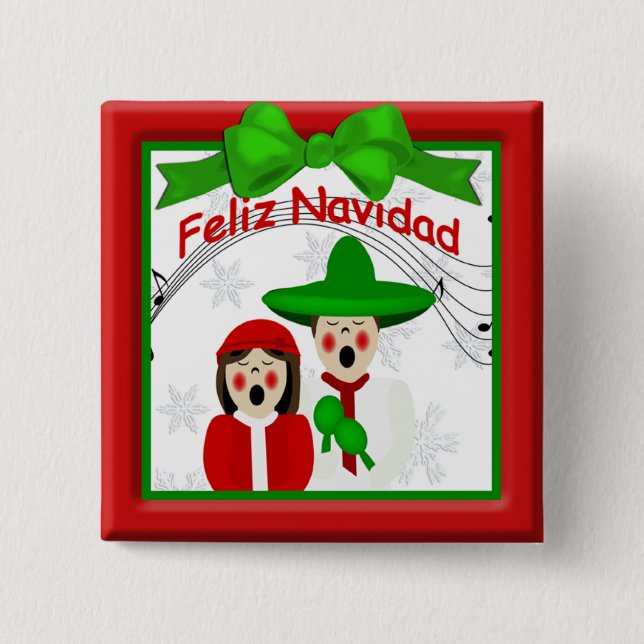 Christmas Mexican Carolers Couple Button (Front)