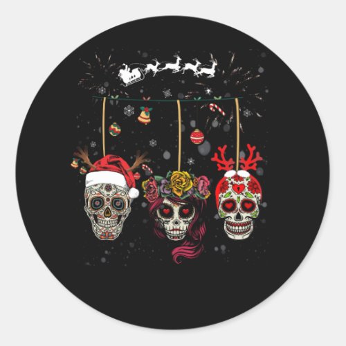 Christmas Mexican Flower Sugar Skull In Snow Xmas Classic Round Sticker