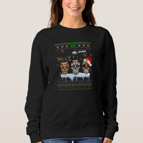 Christmas Mexican Flower Sugar Skull Santa Ugly Sw Sweatshirt