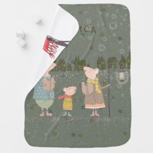 Christmas Mice Family In A Christmas Scene Stroller Blanket