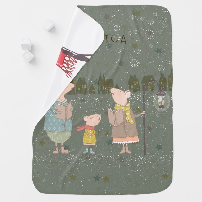 Christmas Mice Family In A Christmas Scene Stroller Blanket (In Situ)