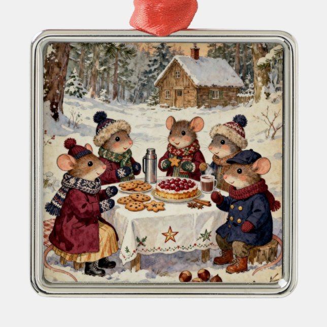 Christmas Mice Family  Metal Ornament (Front)