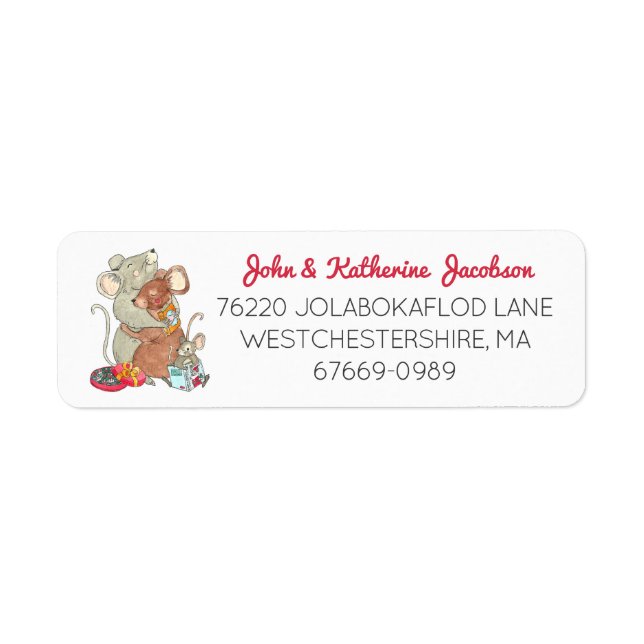 Christmas Mice Family Return Address Label (Front)