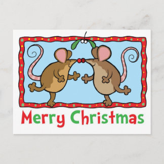 Christmas mice holiday postcard
