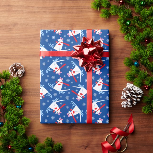 Christmas Mice on Skis in the Falling Snow Wrapping Paper (Holiday Gift)