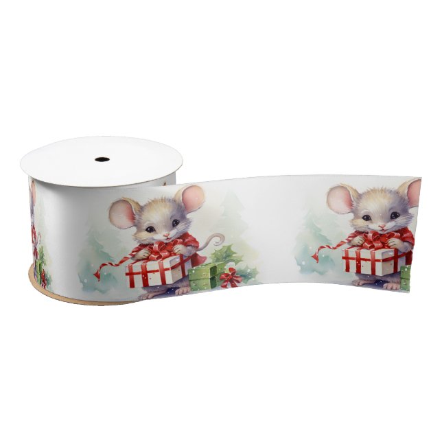Christmas Mice On White Satin Ribbon (Spool)