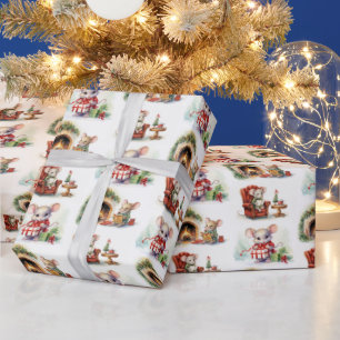 Christmas Mice On White Wrapping Paper