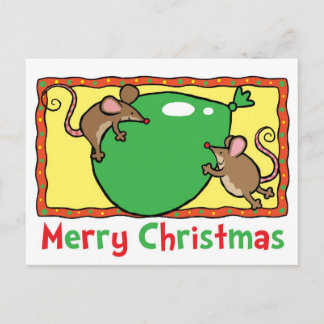 Christmas mice with a balloon holiday postcard
