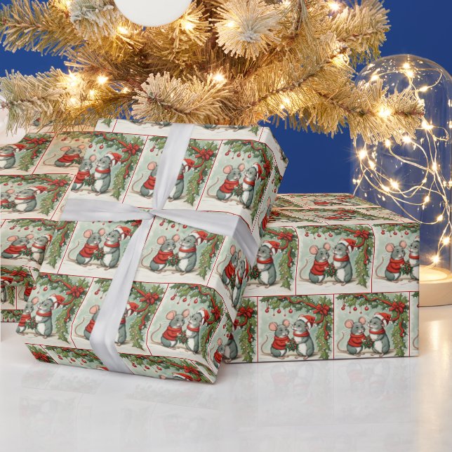 Christmas Mice With Holly And Mistletoe Wrapping Paper (Holidays)