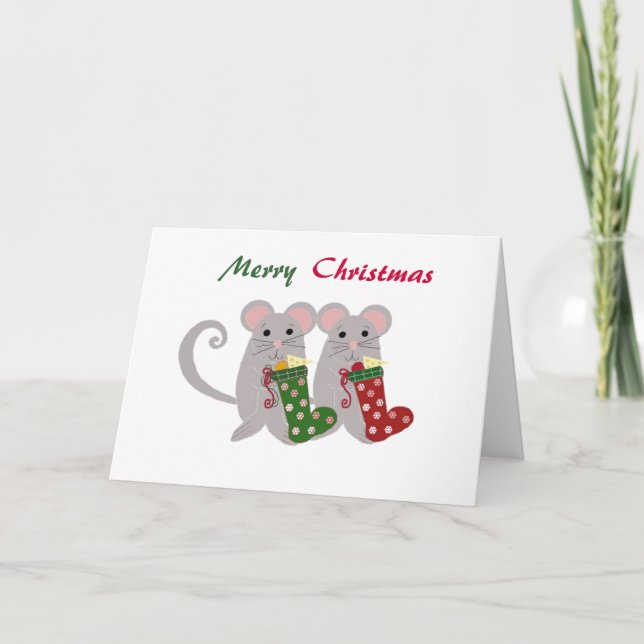 Christmas Mice with Stockings Holiday Card (Front)