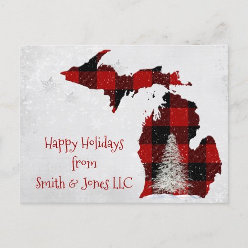 Christmas Michigan Buffalo Plaid Holiday Postcard