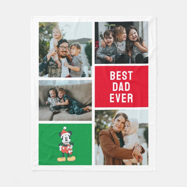Christmas Mickey Mouse Santa Hat | Best Dad Ever Fleece Blanket (Front)