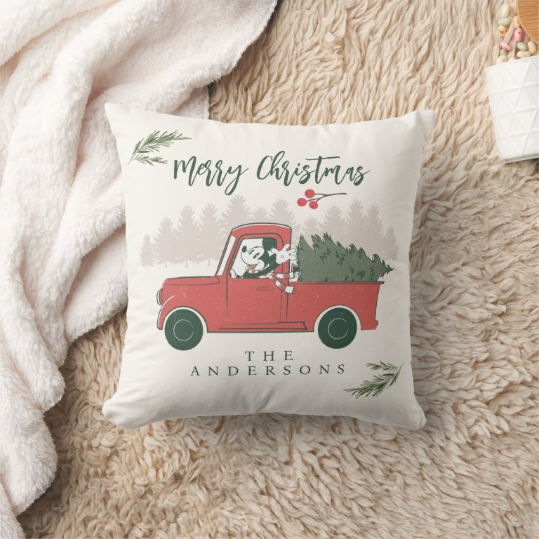 Christmas Mickey Mouse Vintage Truck - Family Throw Pillow