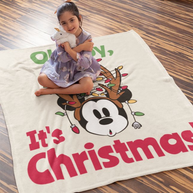 Christmas Mickey Mouse with Antlers Fleece Blanket (Kid on blanket)