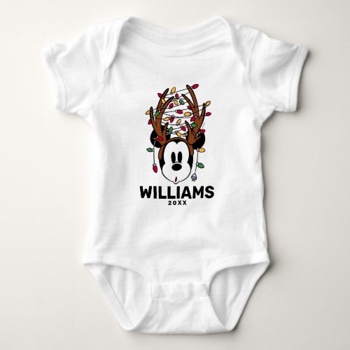 Christmas Mickey Mouse with Antlers  Lights Baby Bodysuit