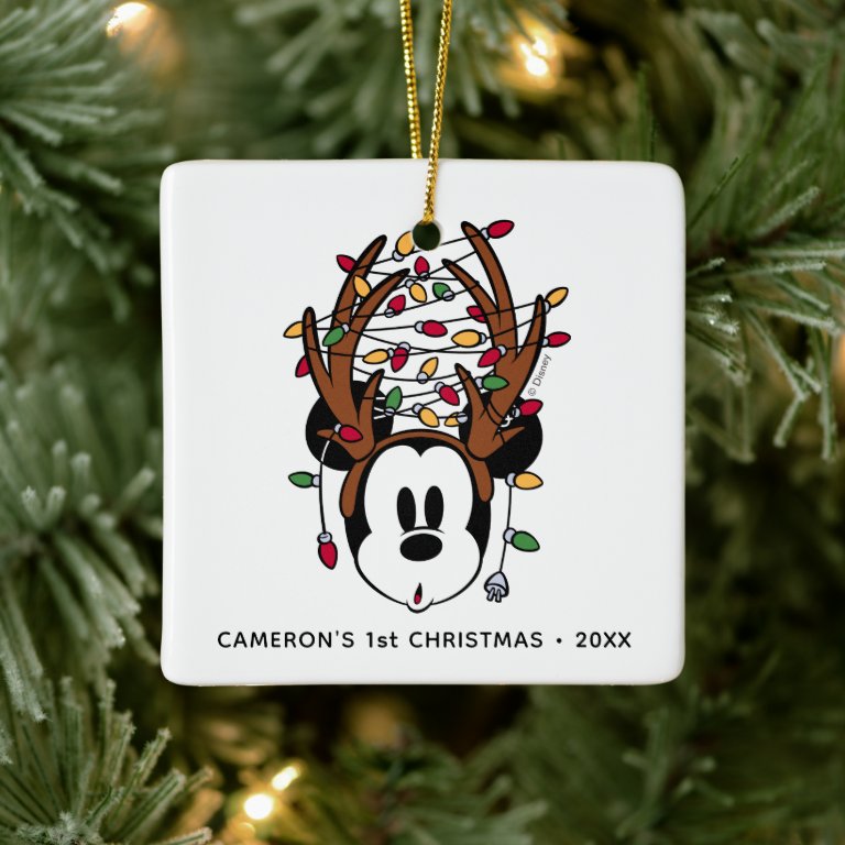 Christmas Mickey Mouse with Antlers &amp; Lights Ceramic Ornament