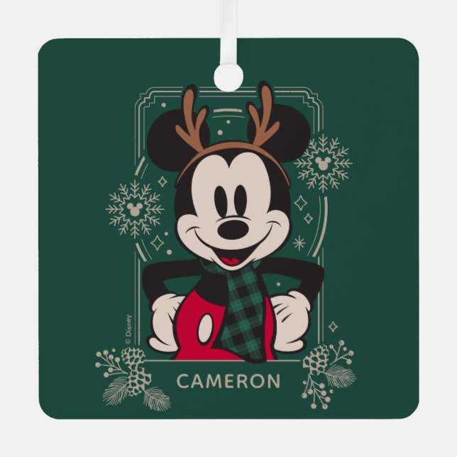 Christmas Mickey Mouse with Antlers Metal Ornament (Front)