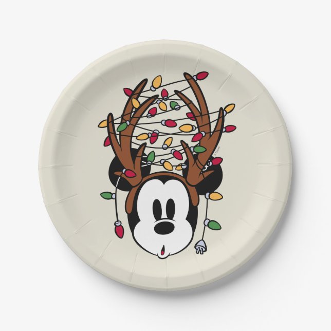 Christmas Mickey Mouse with Antlers Paper Plates (Front)