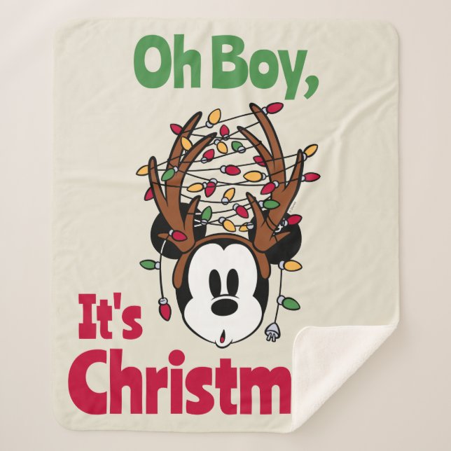 Christmas Mickey Mouse with Antlers Sherpa Blanket (Front)