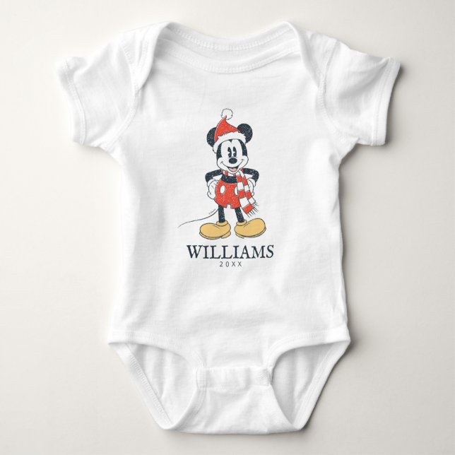 Christmas Mickey Mouse with Santa Hat Baby Bodysuit (Front)