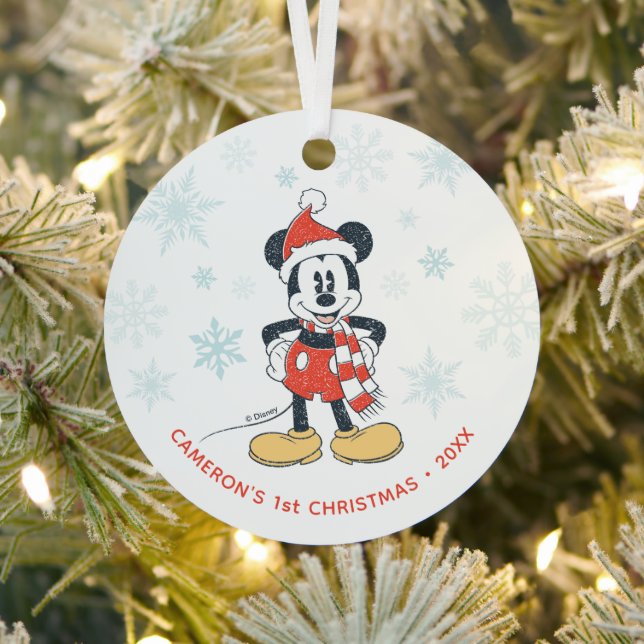 Christmas Mickey Mouse with Santa Hat  Metal Ornament (Insitu)