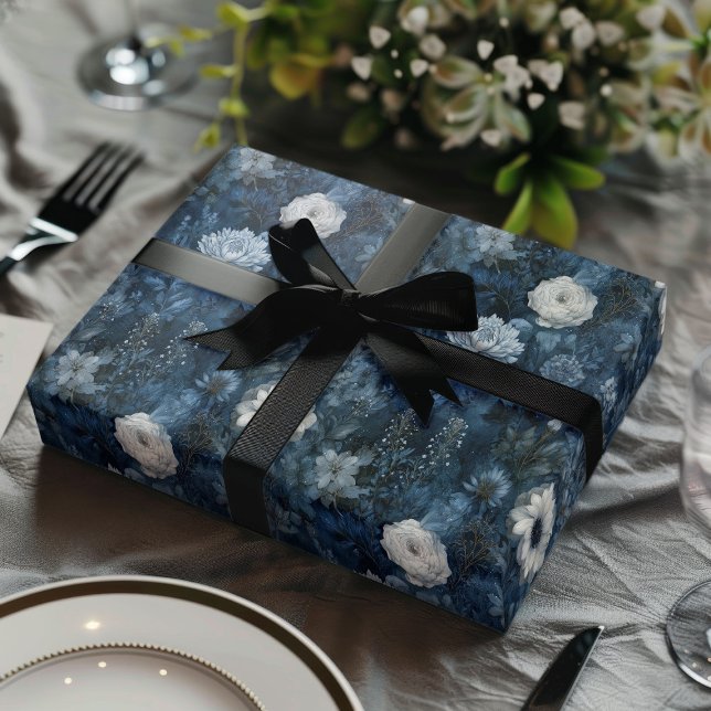Christmas Midnight Blue and White Winter Gift  Wrapping Paper Sheets (Creator Uploaded)