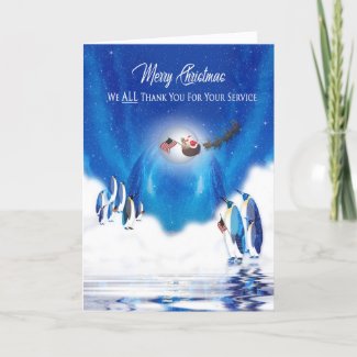 Christmas, Military Patriotic, Penquins with Flags Card