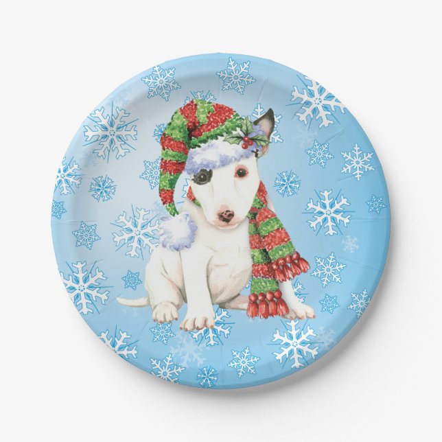 Christmas Mini Bull Terrier Paper Plates (Front)