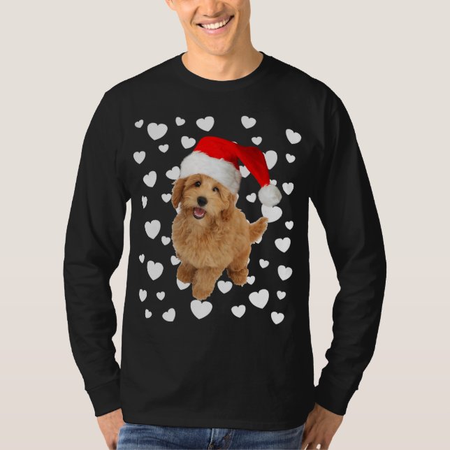 Christmas Mini Golden Doodle Santa Hat Holidays Do T-Shirt (Front)