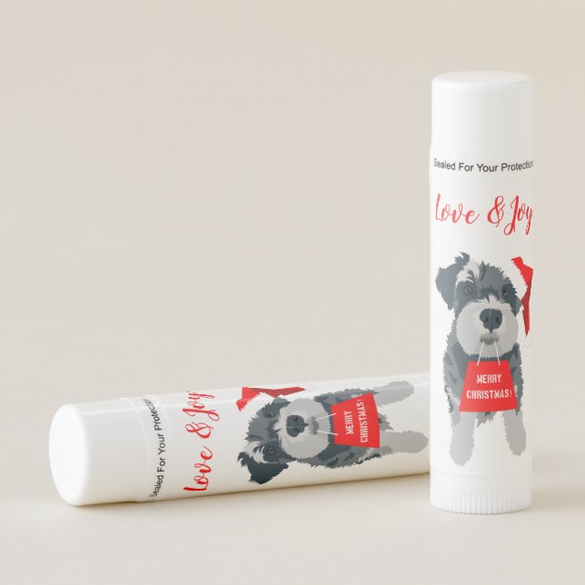 Christmas Mini Schnauzer Cute Dog Santa Hat Lip Balm (Front)