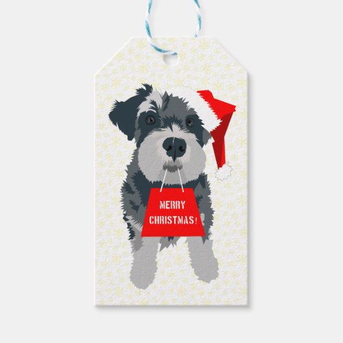 Christmas Mini Schnauzer Dog Santa Hat Gift Tags