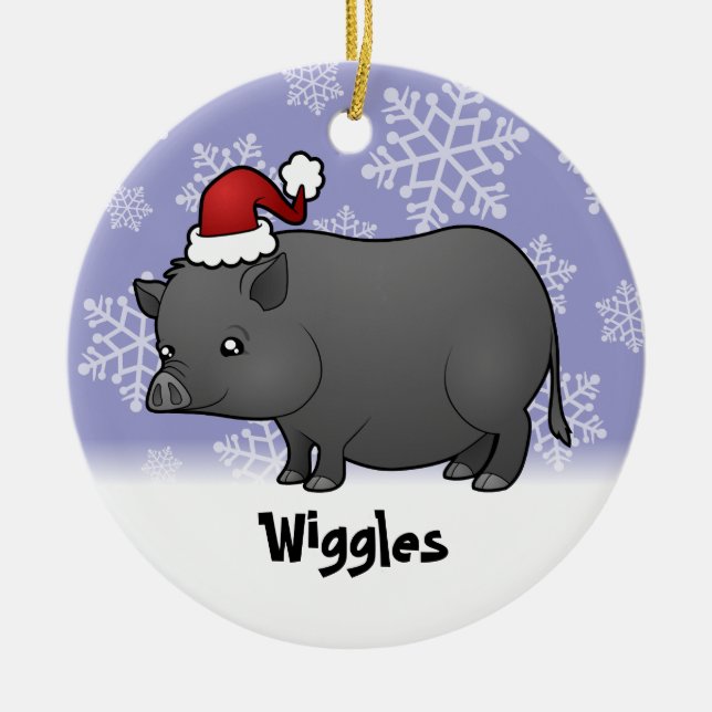 Christmas Miniature Pig Ceramic Ornament (Front)