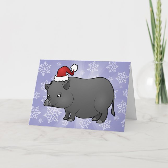 Christmas Miniature Pig Holiday Card (Front)