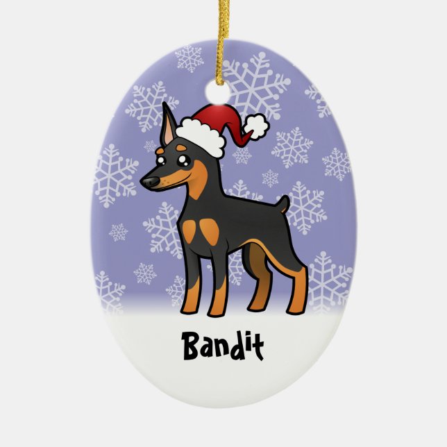 Christmas Miniature Pinscher / Manchester Terrier Ceramic Ornament (Front)