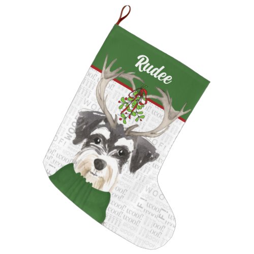 Christmas Miniature Schnauzer with Dogs Name Large Christmas Stocking