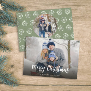 Christmas Minimal Green Cute Script 2 Photo Winter Holiday Card