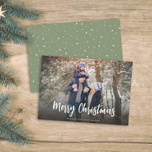 Christmas Minimal Green Dot Simple Festive 1 Photo Holiday Card