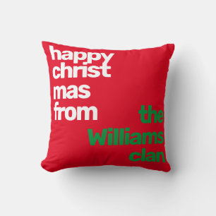 Christmas minimal modern custom party red green throw pillow