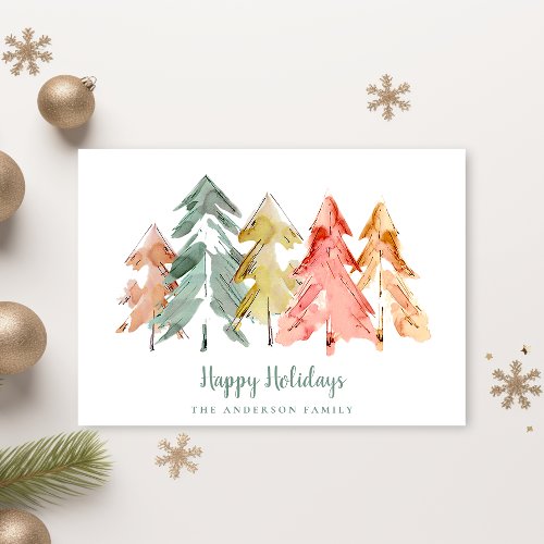 Christmas Minimal Pine Trees Watercolor Holiday Card